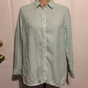 Talbots greens and white pin strip shirt size Med